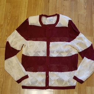 Maroon/cream star weave striped sweater sz L